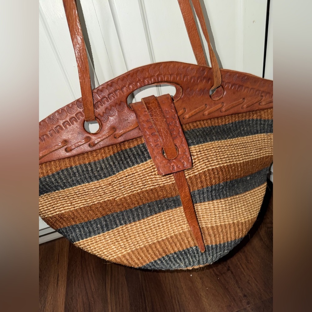 Vintage Woven Sisal & Leather Large Tote Shopper
Bag clutch handbag rare $350